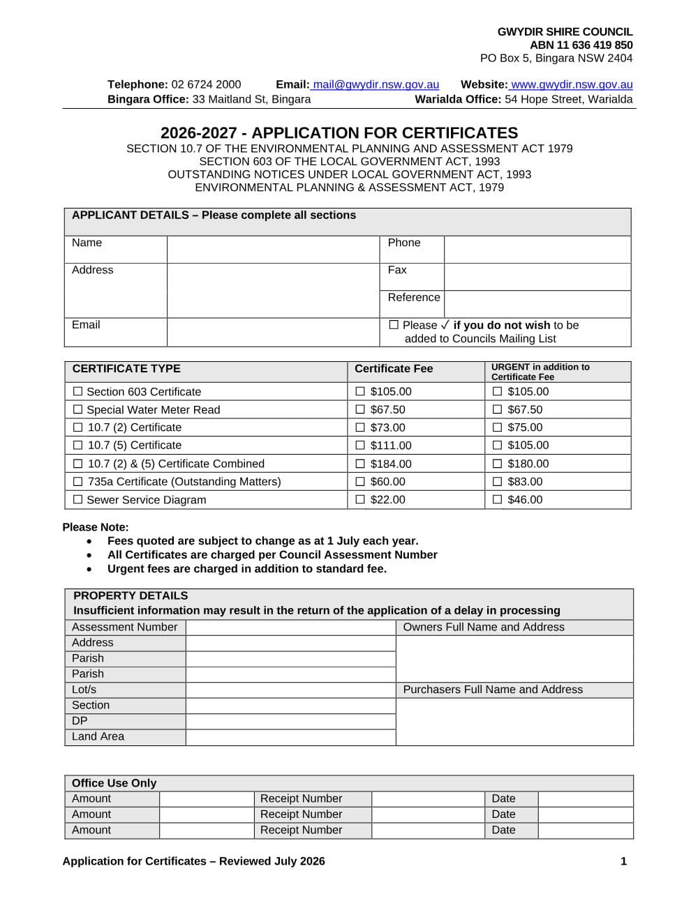 Preview of the first page of Application for Certificates