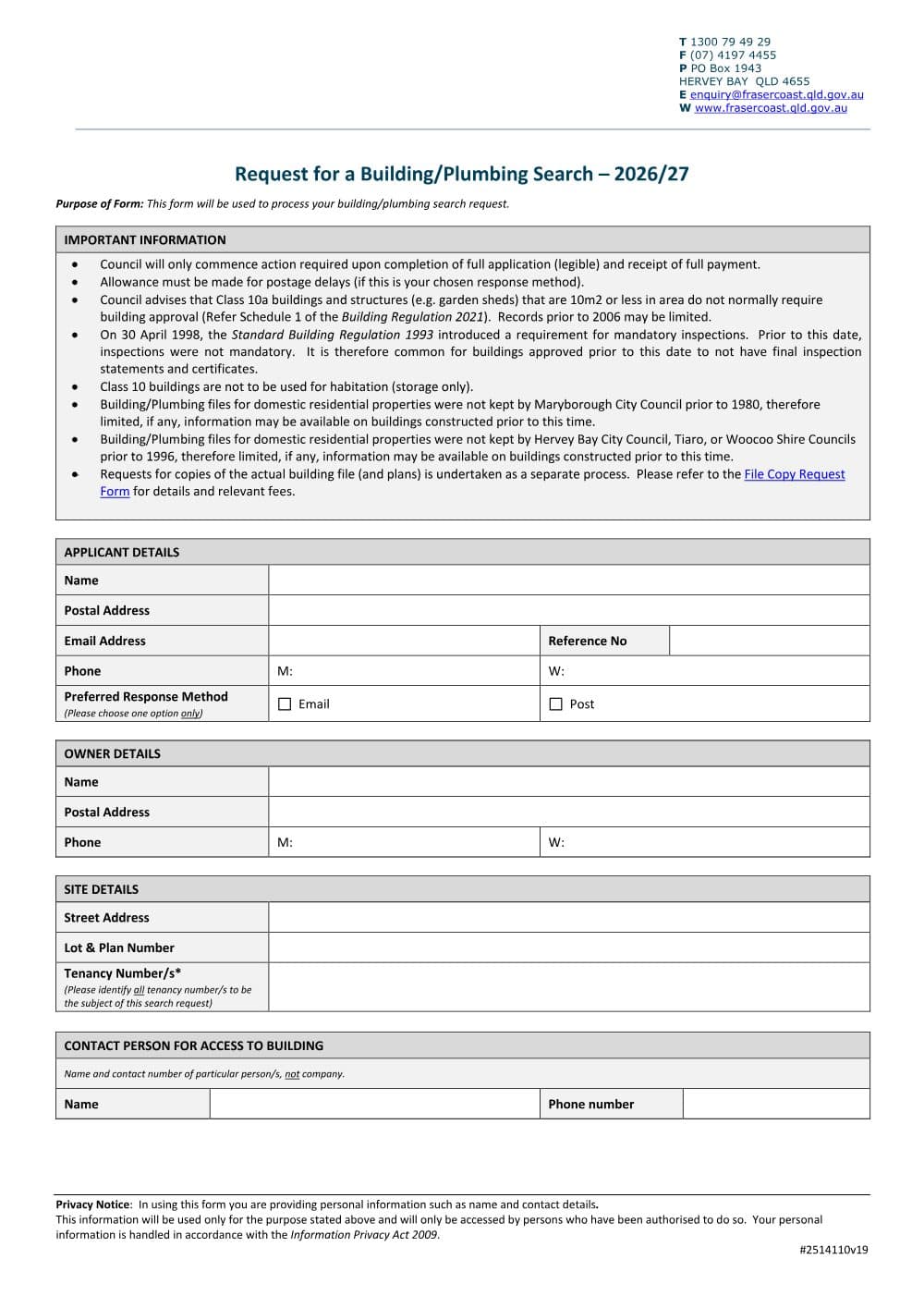 Preview of the first page of Request for a Building/Plumbing Search