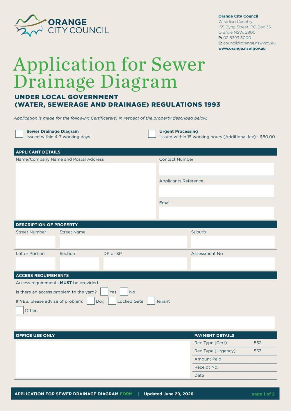 Preview of the first page of Application For Sewer Drainage Diagram