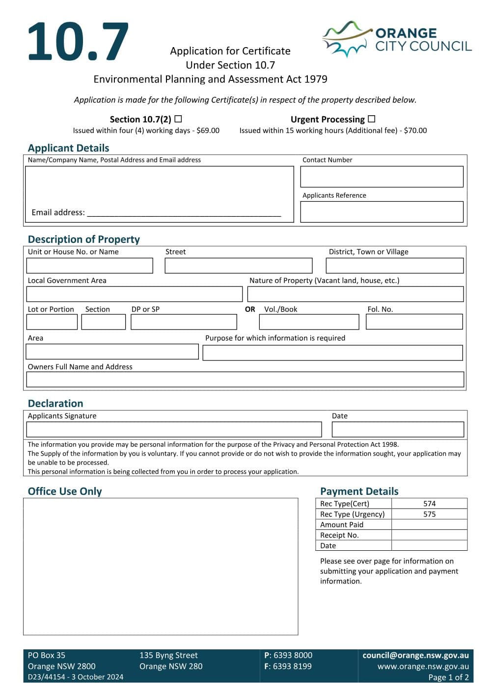 Preview of the first page of 10.7 Application Form
