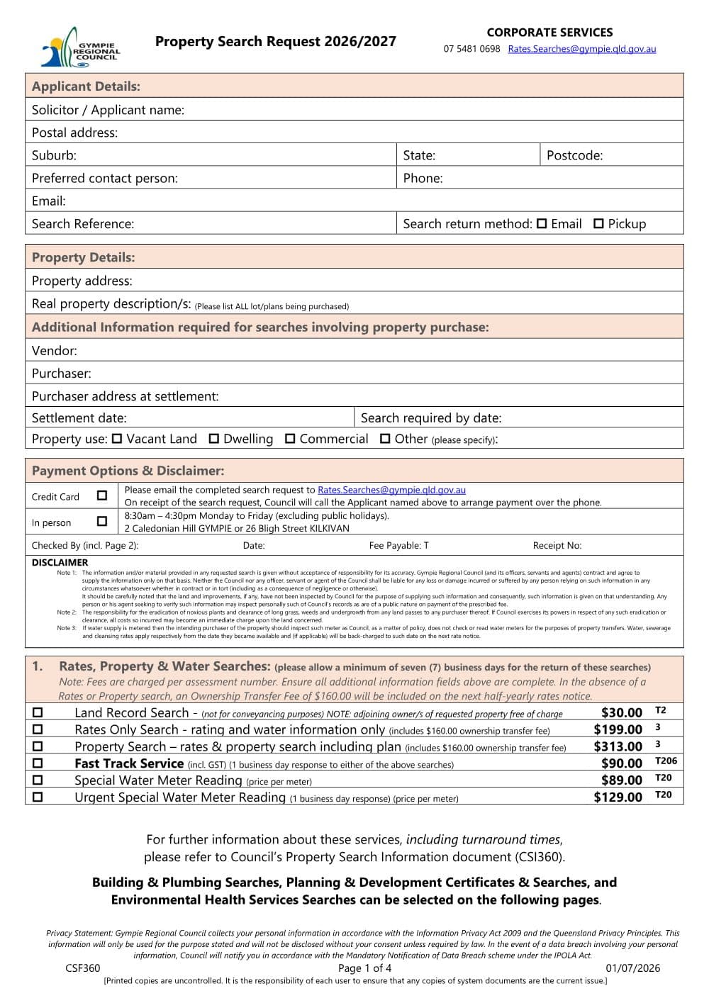 Preview of the first page of Property Search Request