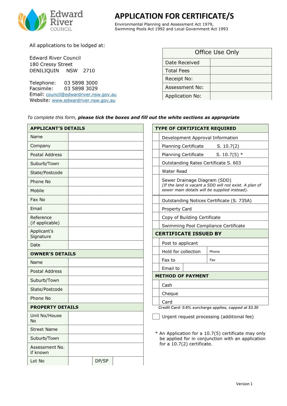 Preview of the first page of Application for Certificates