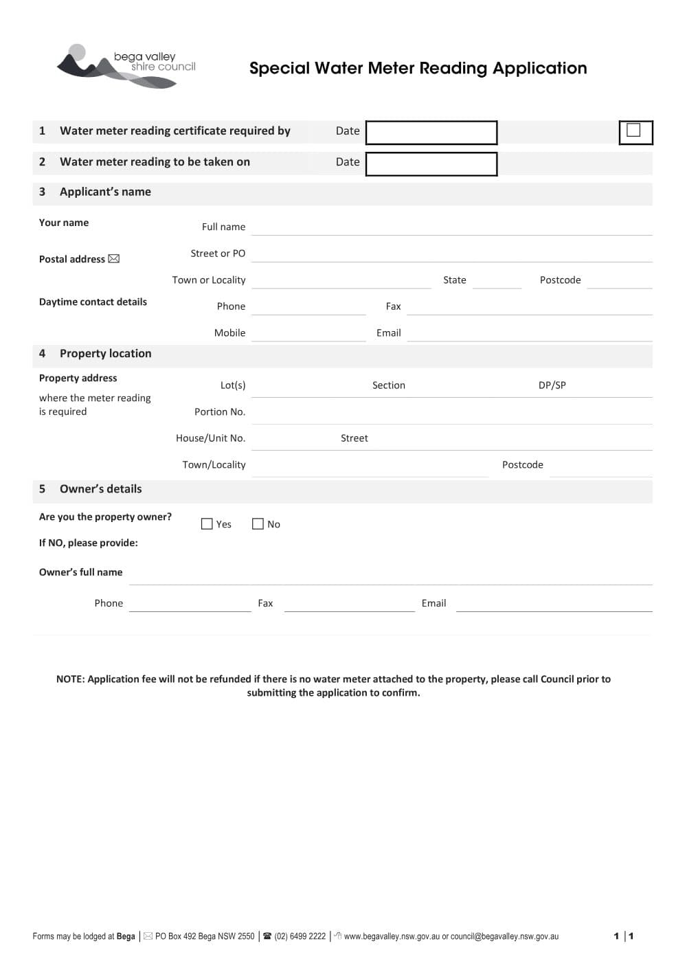 Preview of the first page of Special Water Meter Reading Application