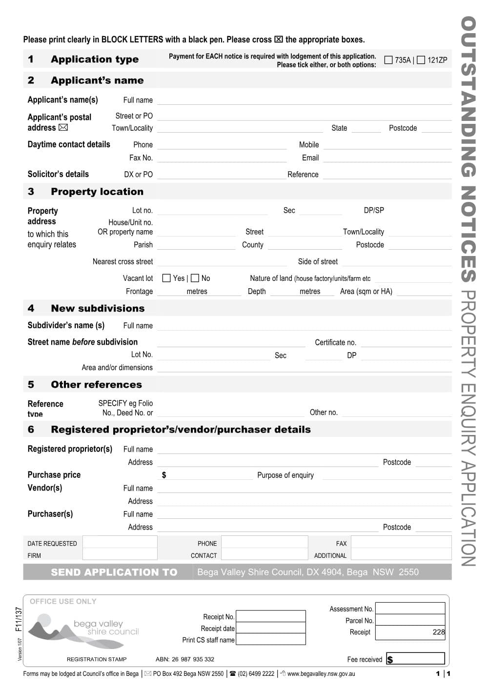 Preview of the first page of Outstanding Notices Property Enquiry Application