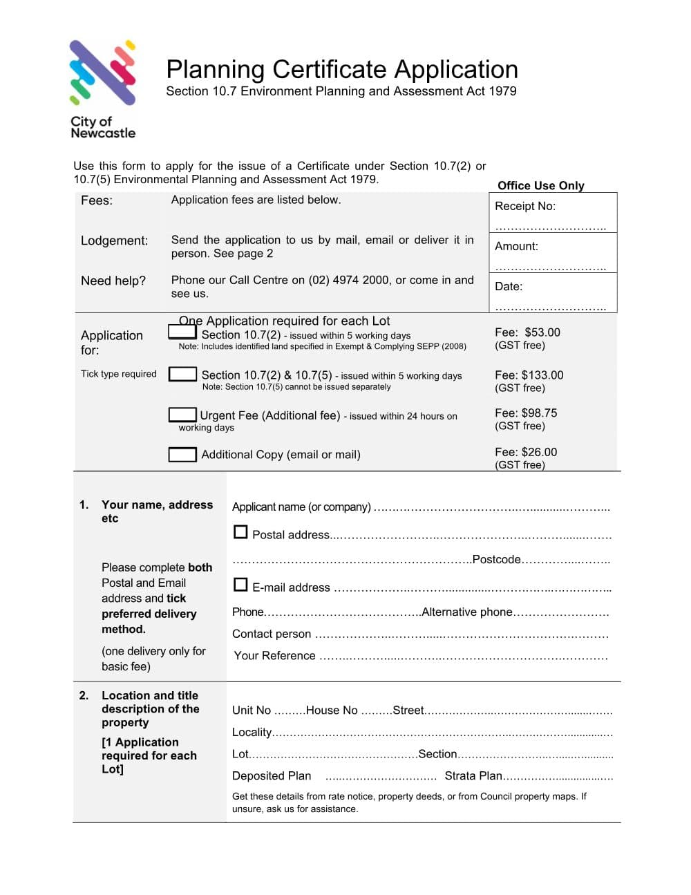 Preview of the first page of Section 10.7 Planning Certificate Application