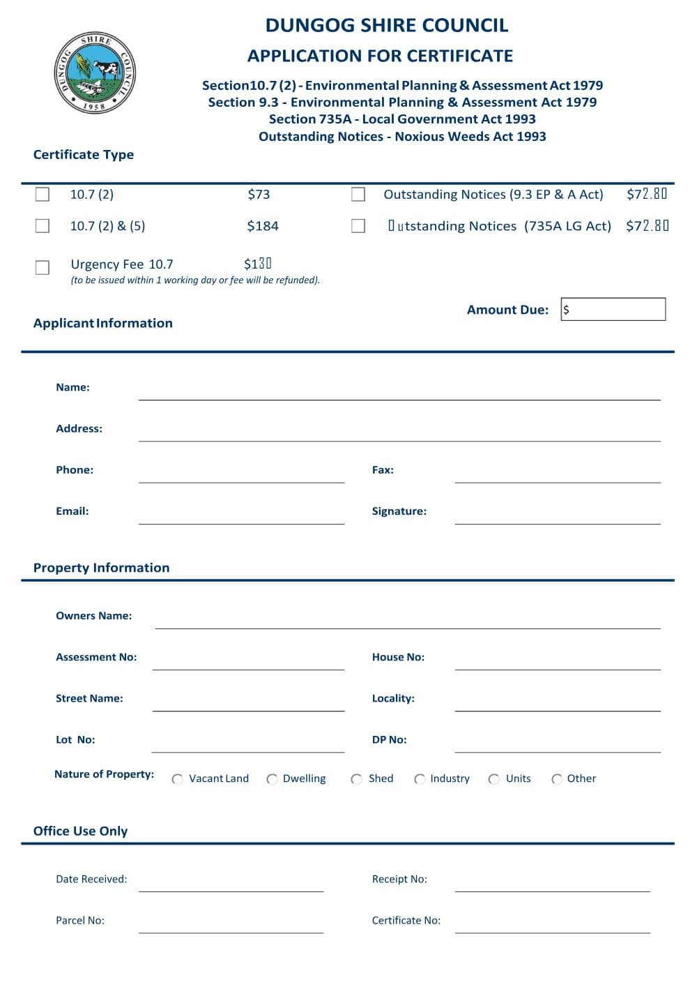 Preview of the first page of Section 10.7 Application Form