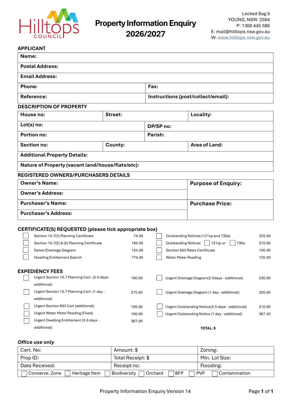 Preview of the first page of Property Information Enquiry