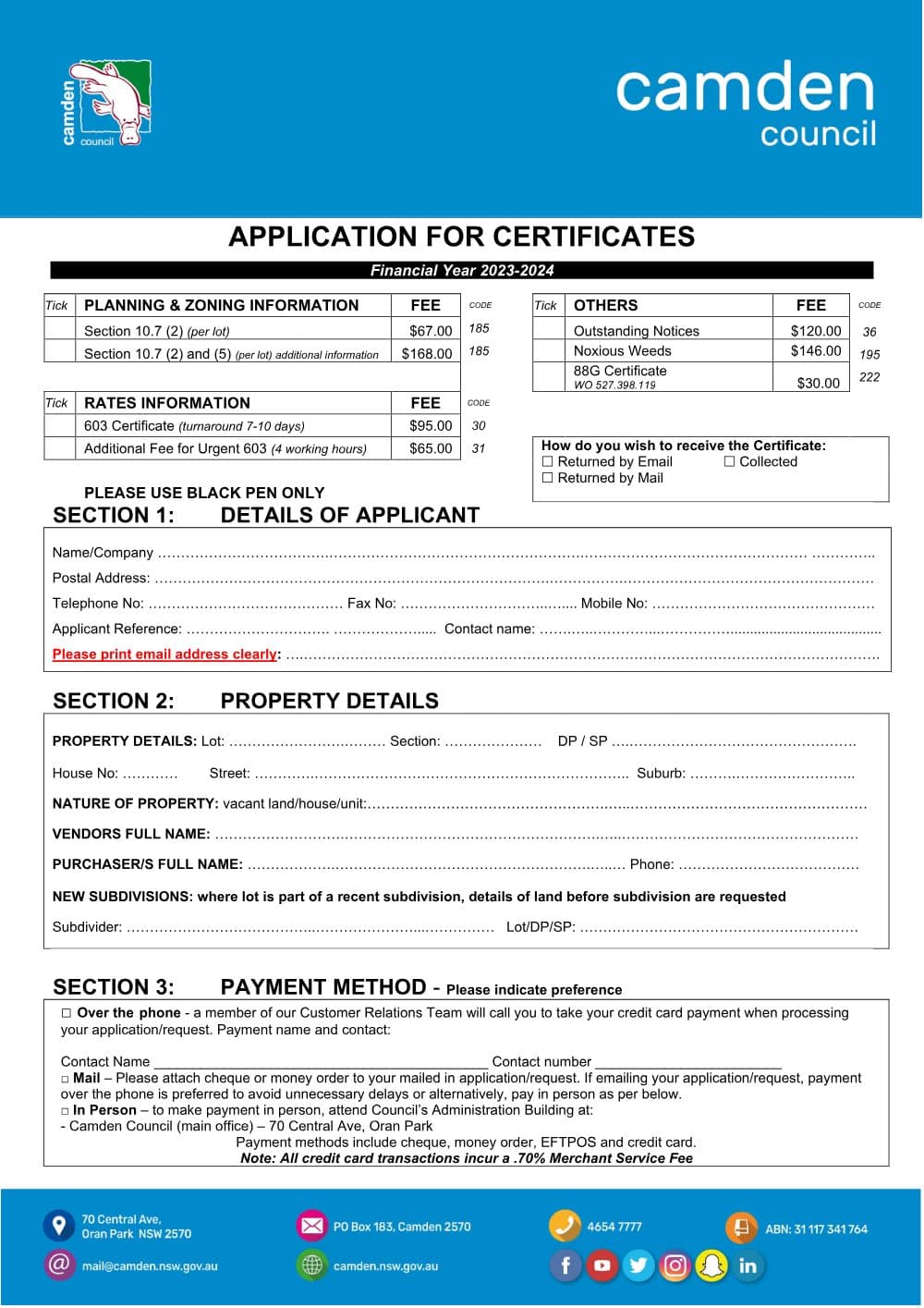 Preview of the first page of Application for Certificates