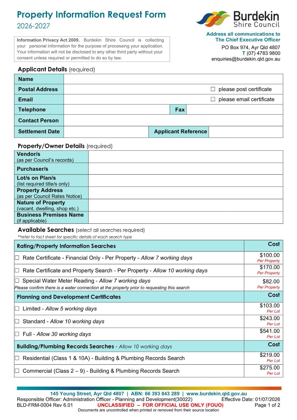 Preview of the first page of Property Information Request Form