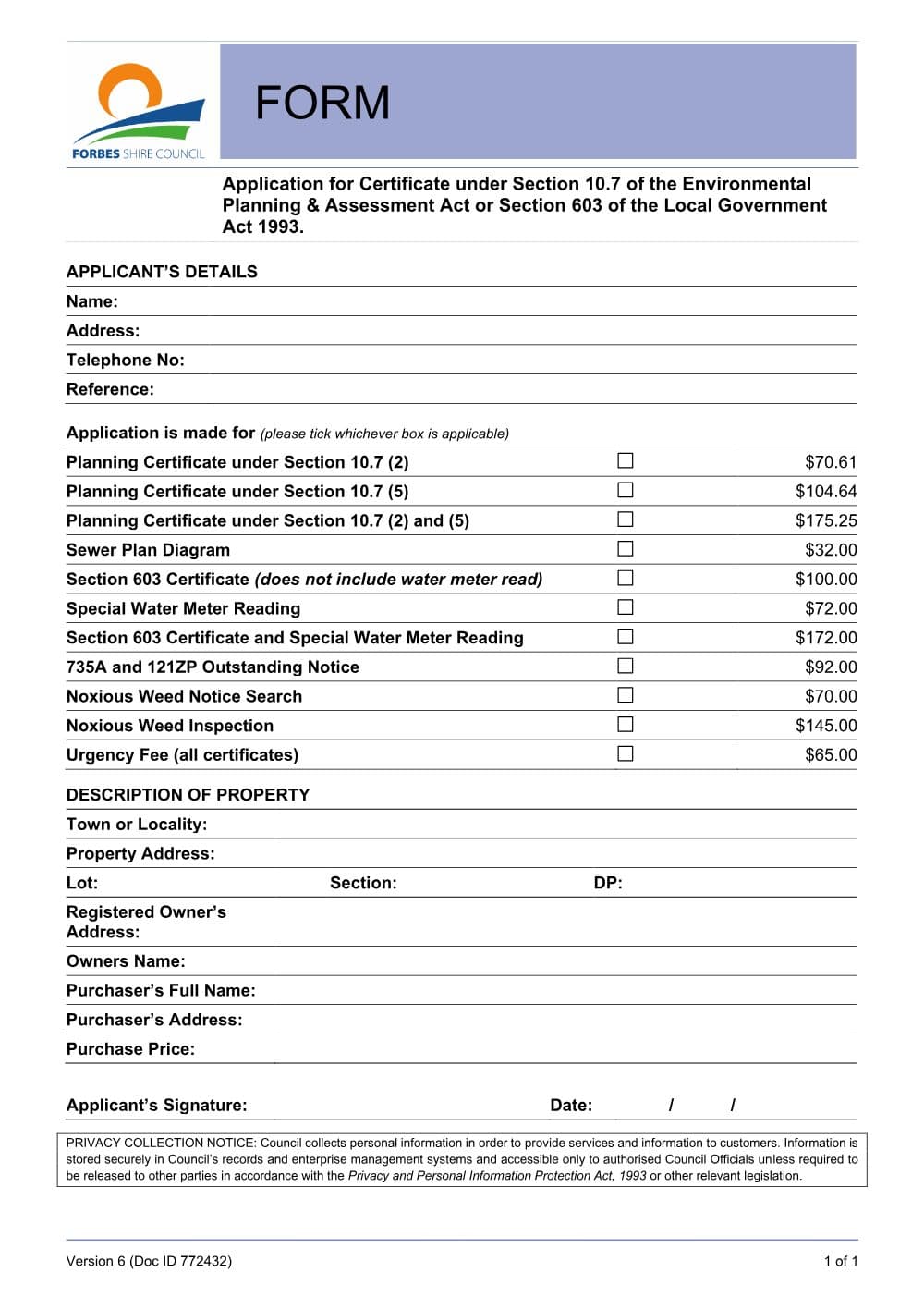 Preview of the first page of Application for 10.7 and 603 Certificates
