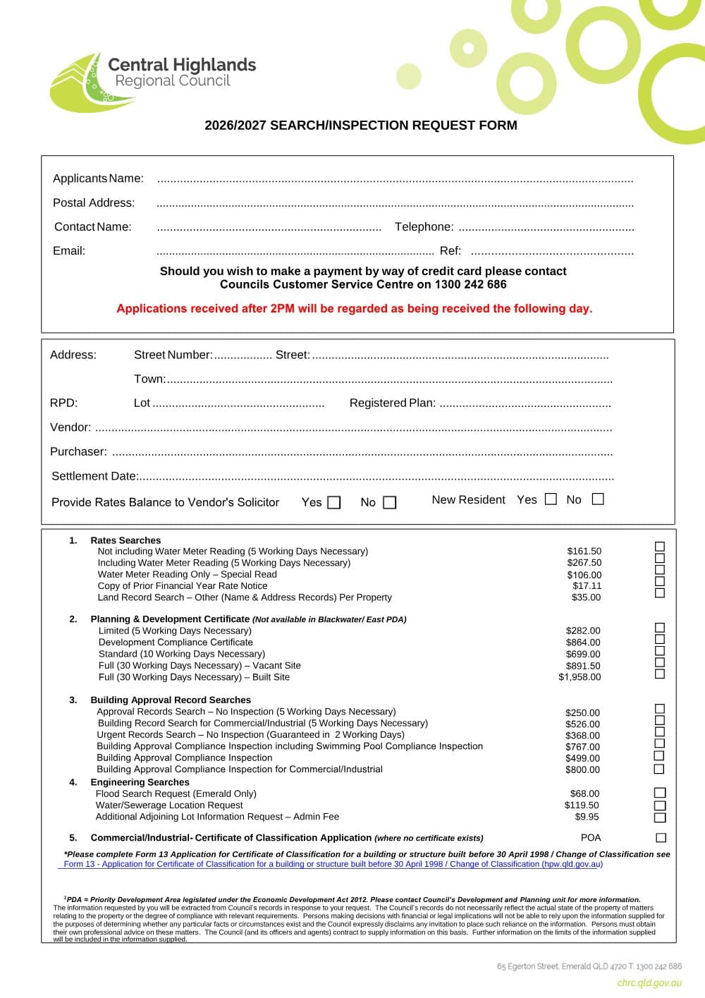 Preview of the first page of Search or Inspection Request Form