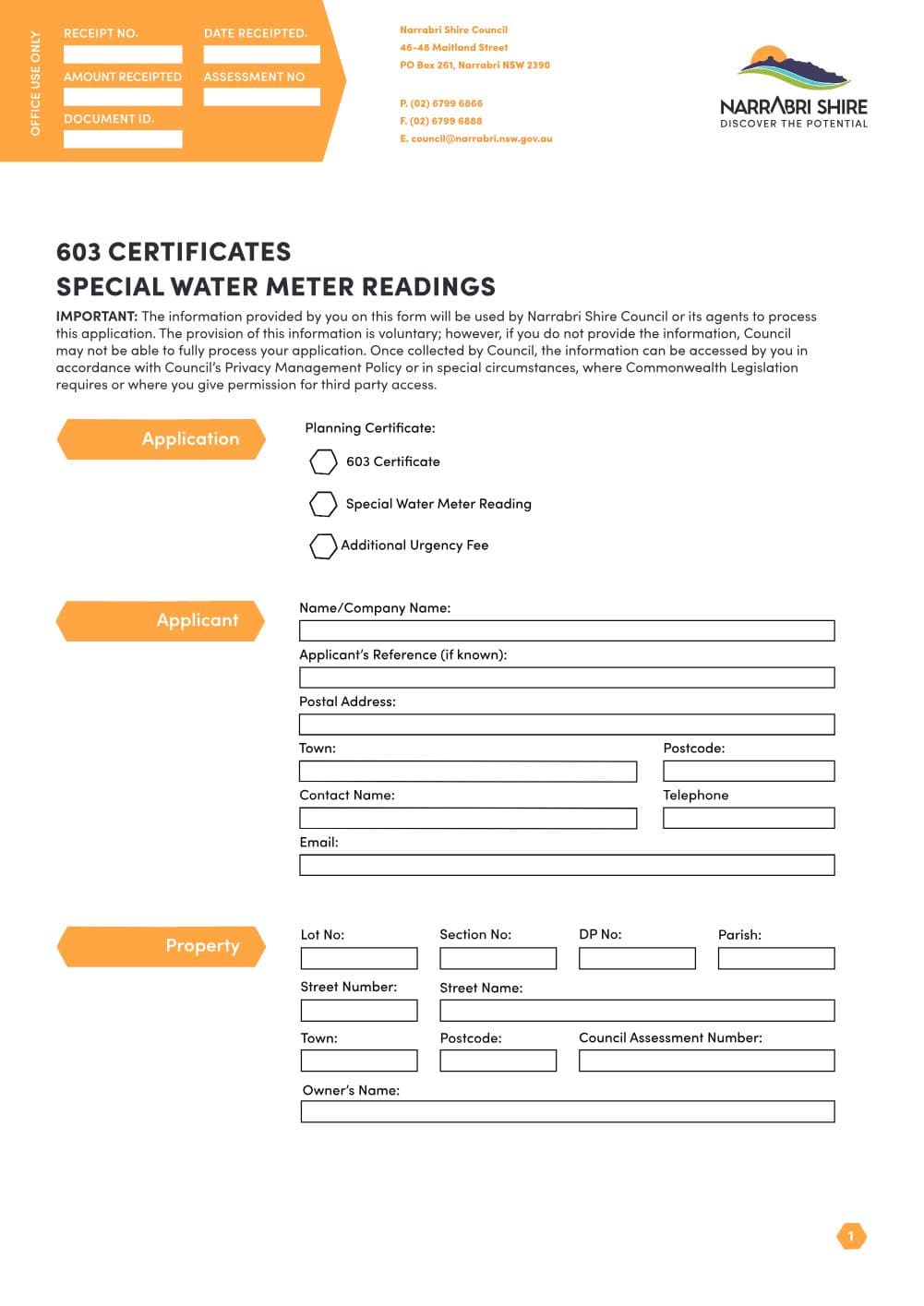 Preview of the first page of 603 Certificate And Special Meter Reading