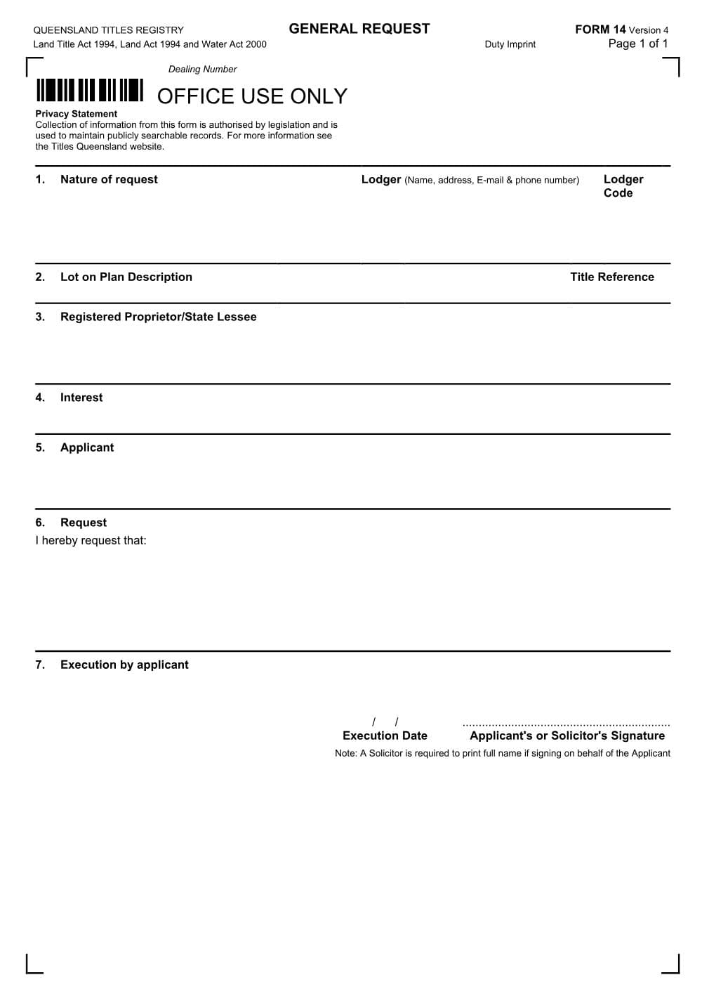 Preview of the first page of General request (Form 14)