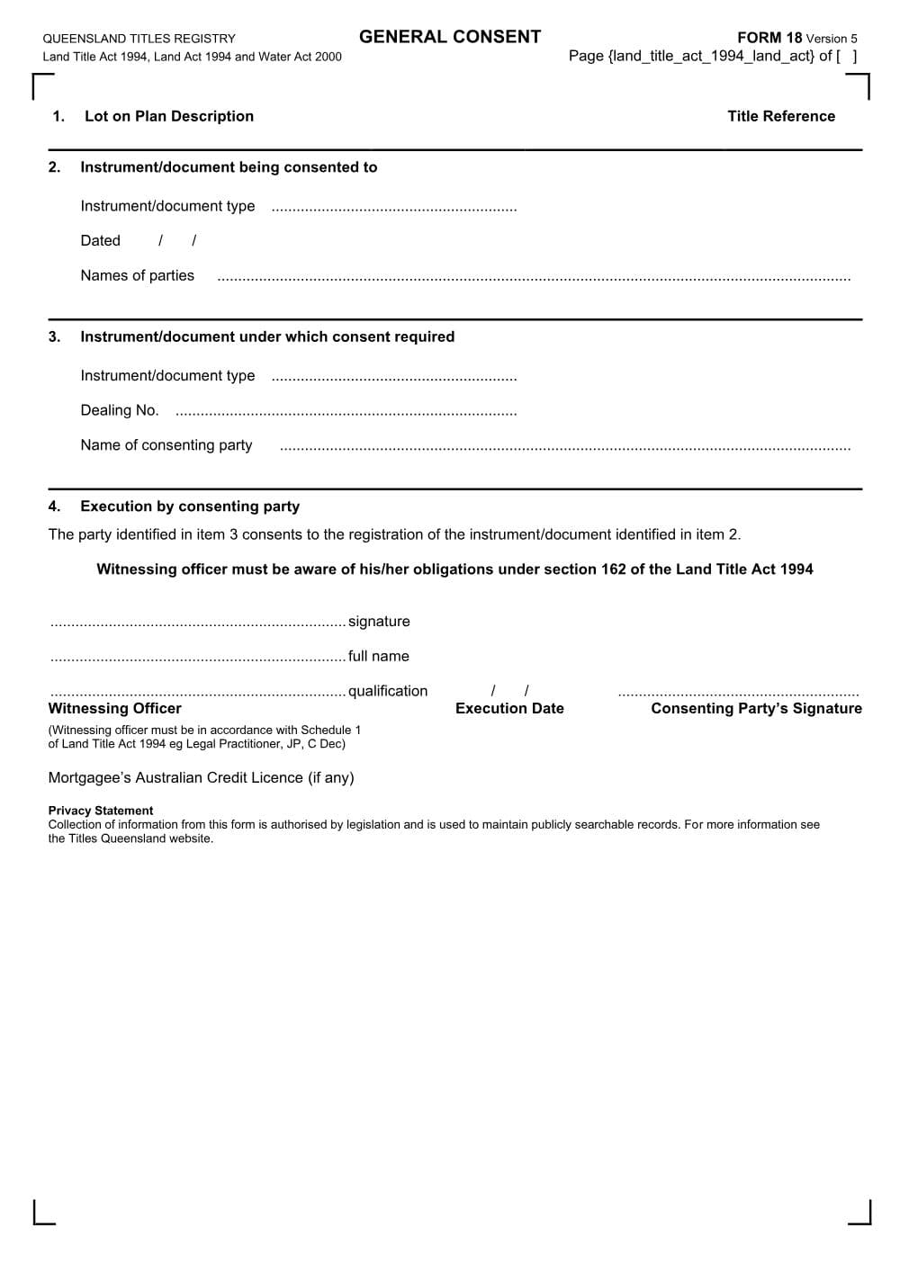 Preview of the first page of General consent (Form 18)