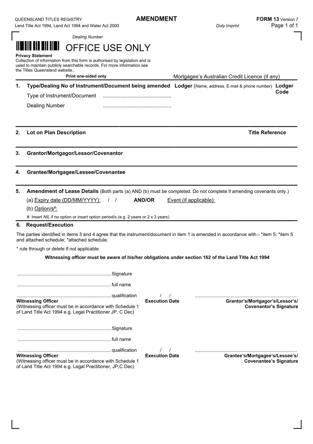 Preview of the first page of Amendment (Form 13)