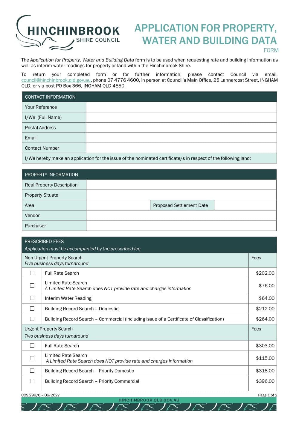 Preview of the first page of Application for Property, Water and Building Data