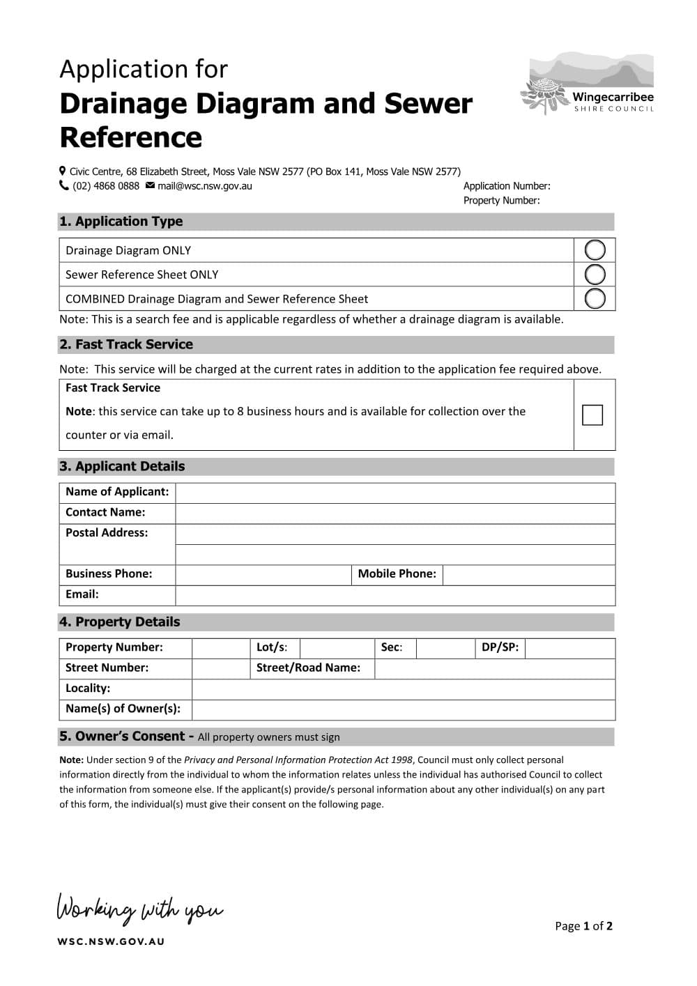 Preview of the first page of Application for Drainage Diagram and Sewer Reference