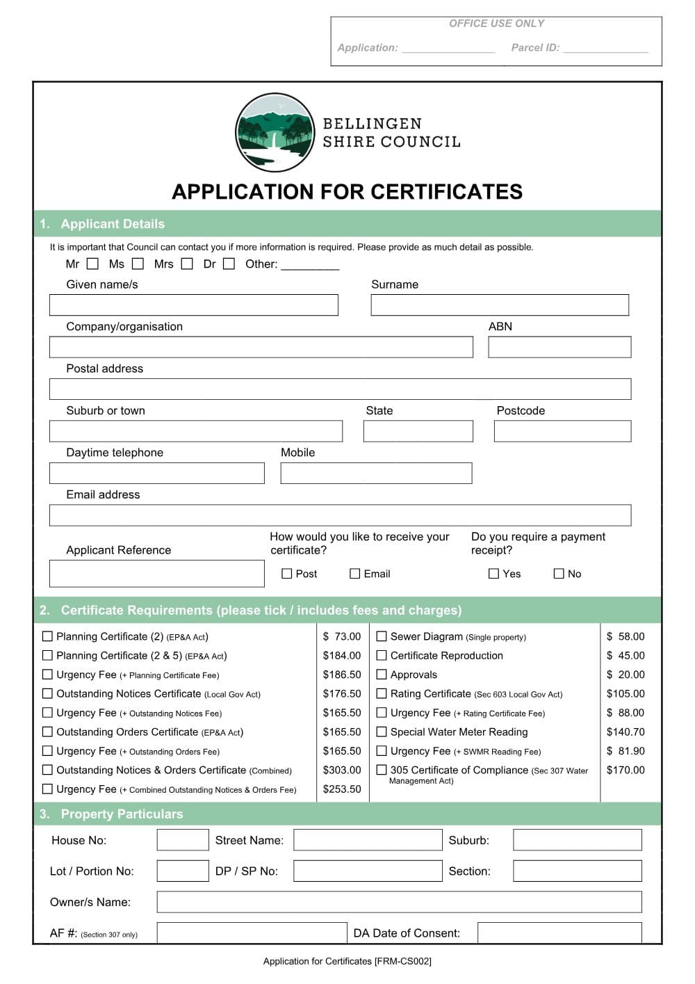 Preview of the first page of Application for Certificates