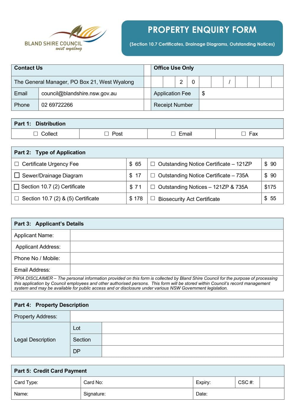 Preview of the first page of Property Enquiry Form