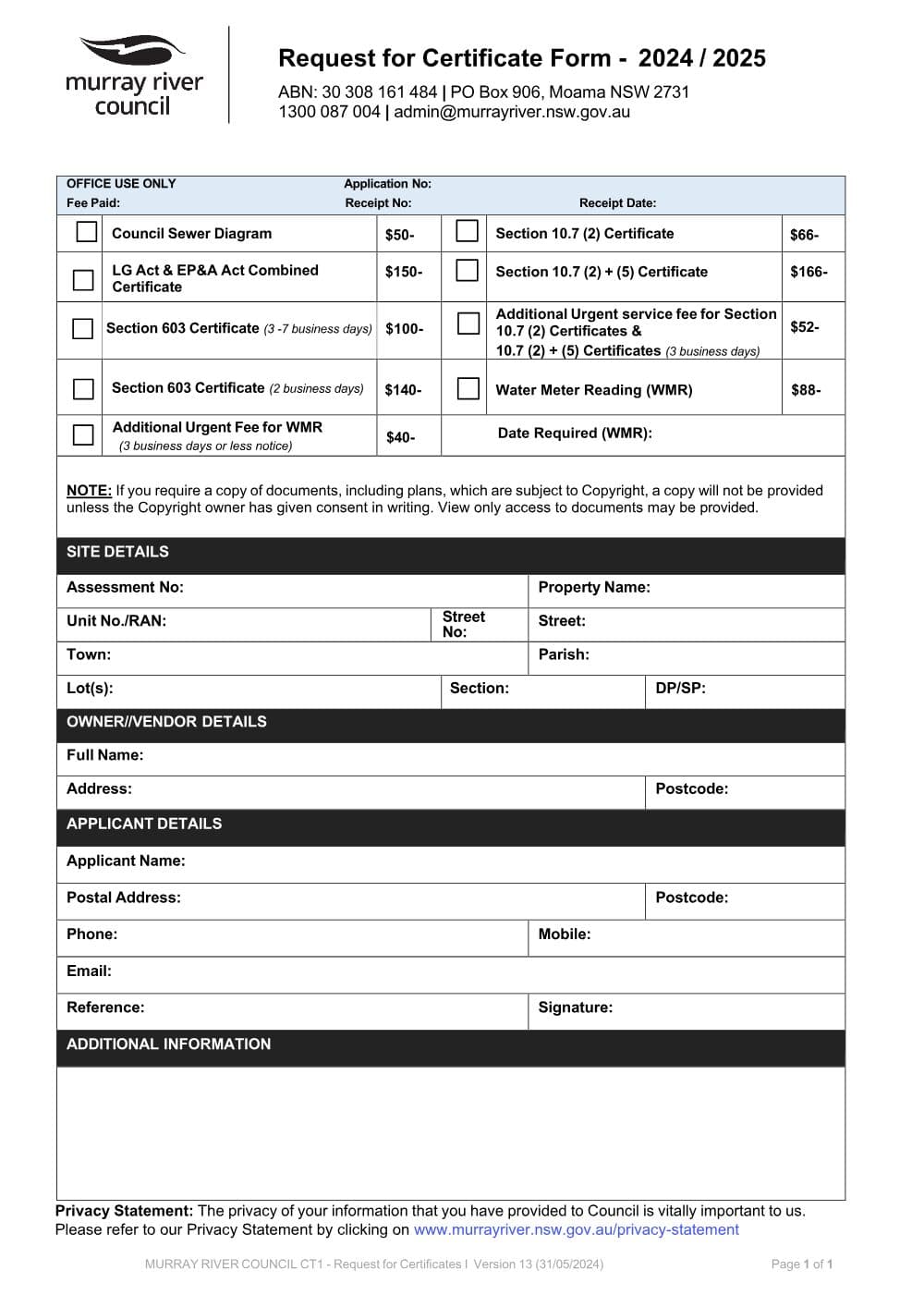 Preview of the first page of Request For Certificates Form