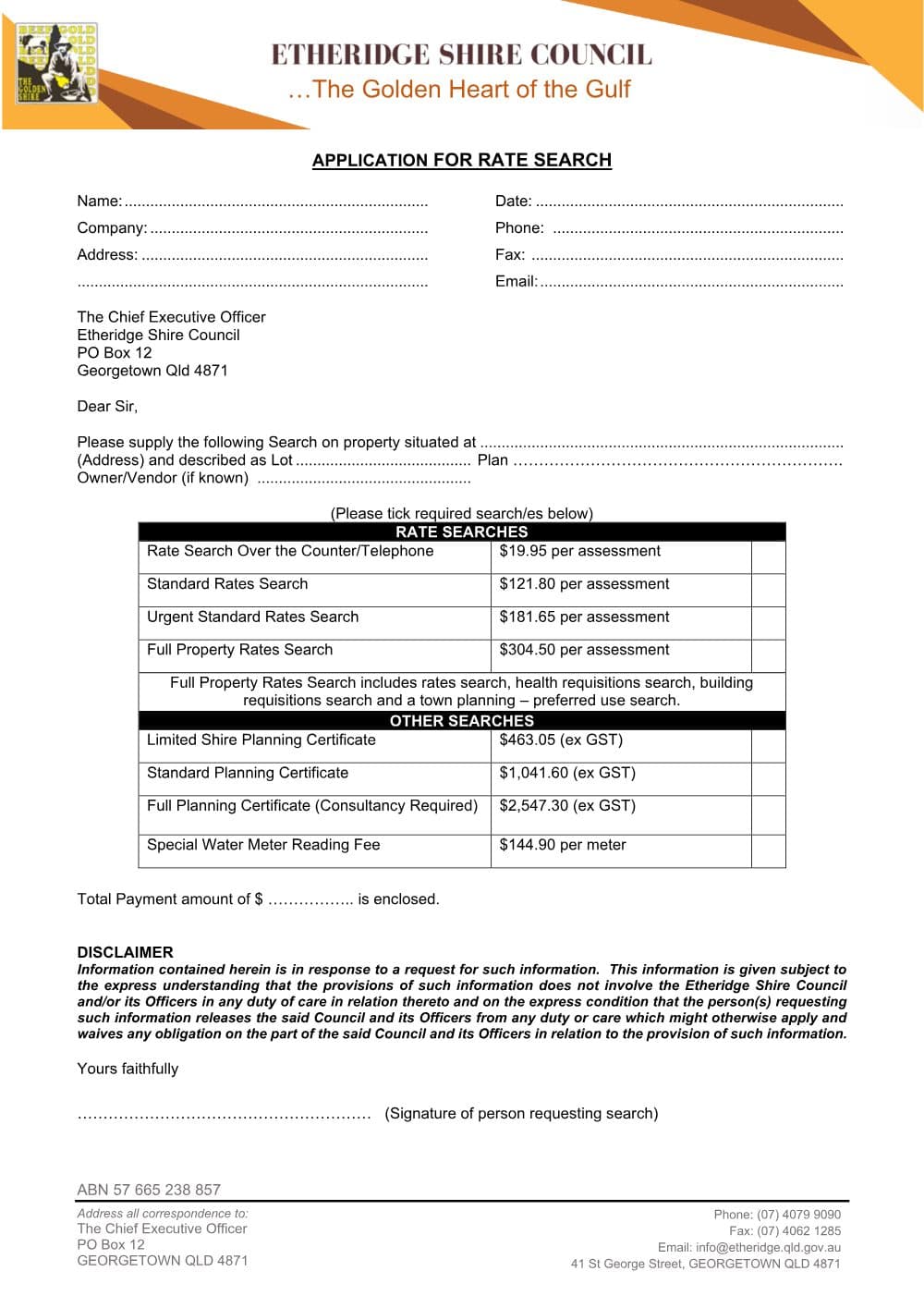 Preview of the first page of Application for Rate Search