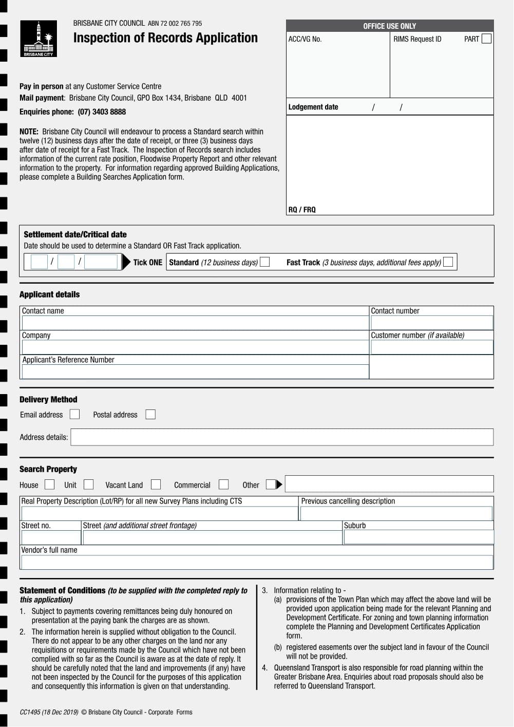 Preview of the first page of Inspection of Records Application