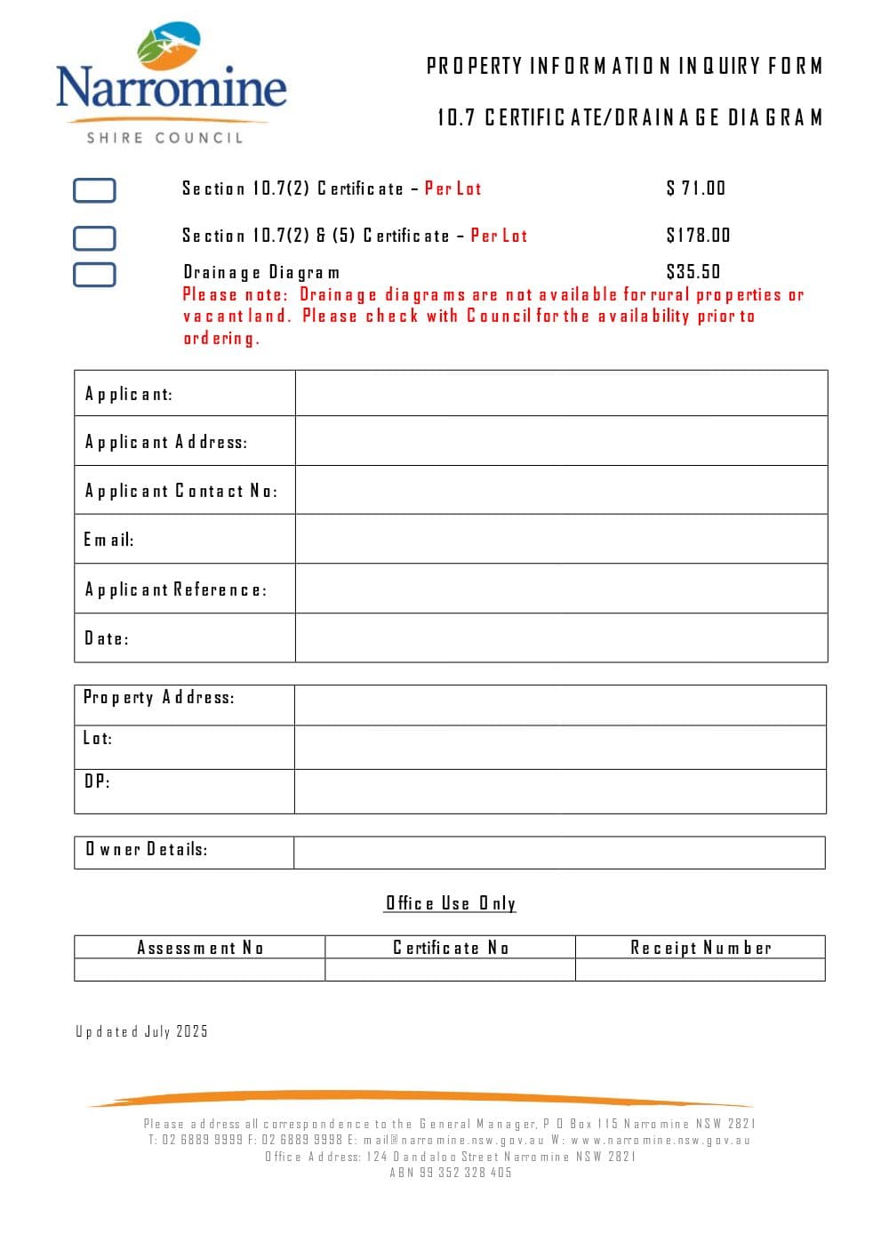 Preview of the first page of 10.7 Planning Certificate Application