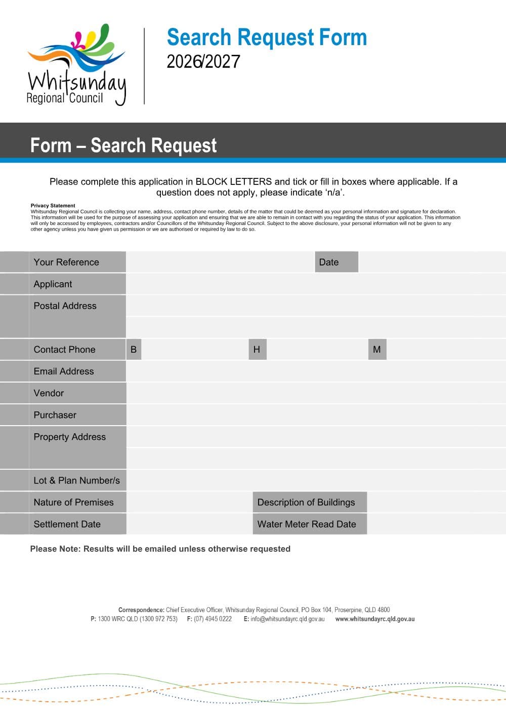 Preview of the first page of Search Request Form