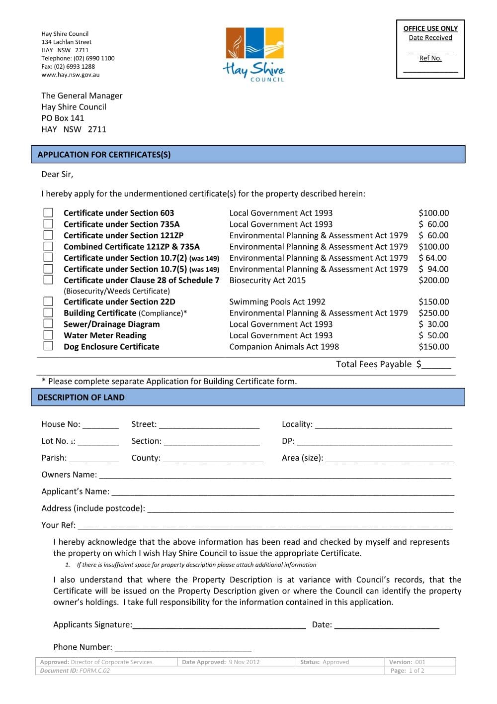 Preview of the first page of Application for Certificates